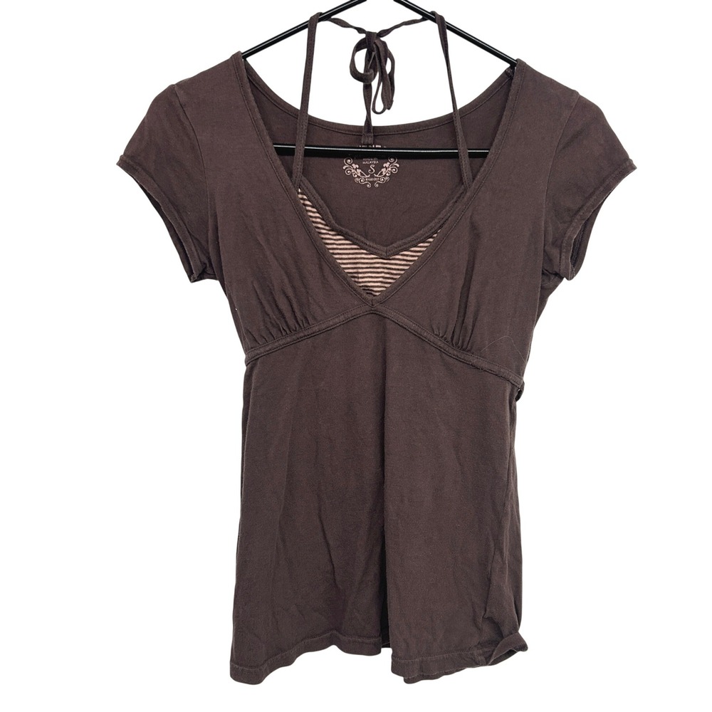 Vintage Y2K Bella Swan Babydoll Top Small Brown Layered 2000s Coquette Indie